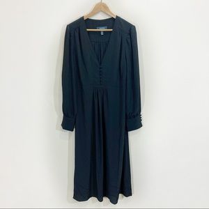 ModCloth Dress Longsleeve Black Button Front Cuffs Long Prairie Style Flowy 14